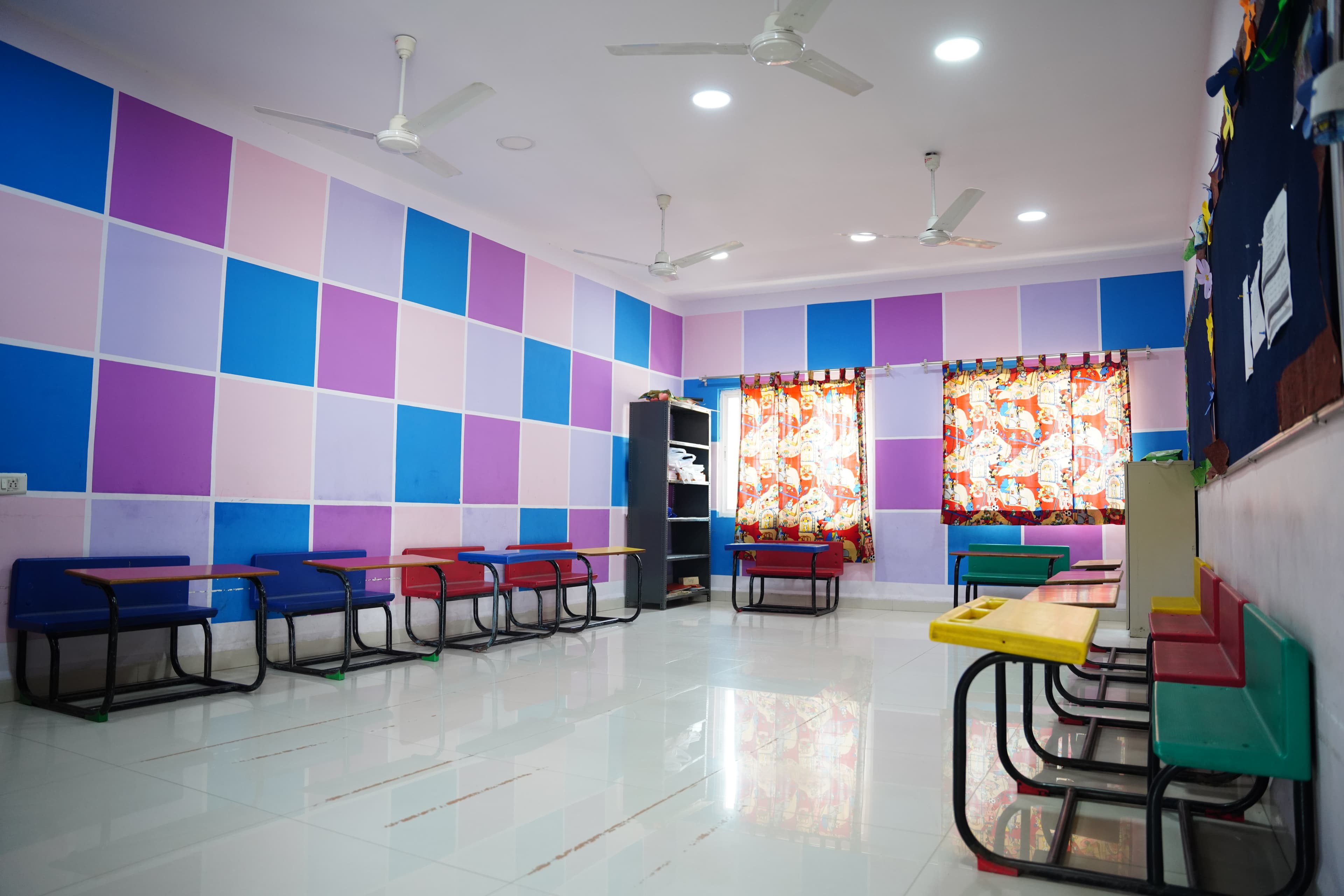 Pre-primary classroom with checkerboard walls